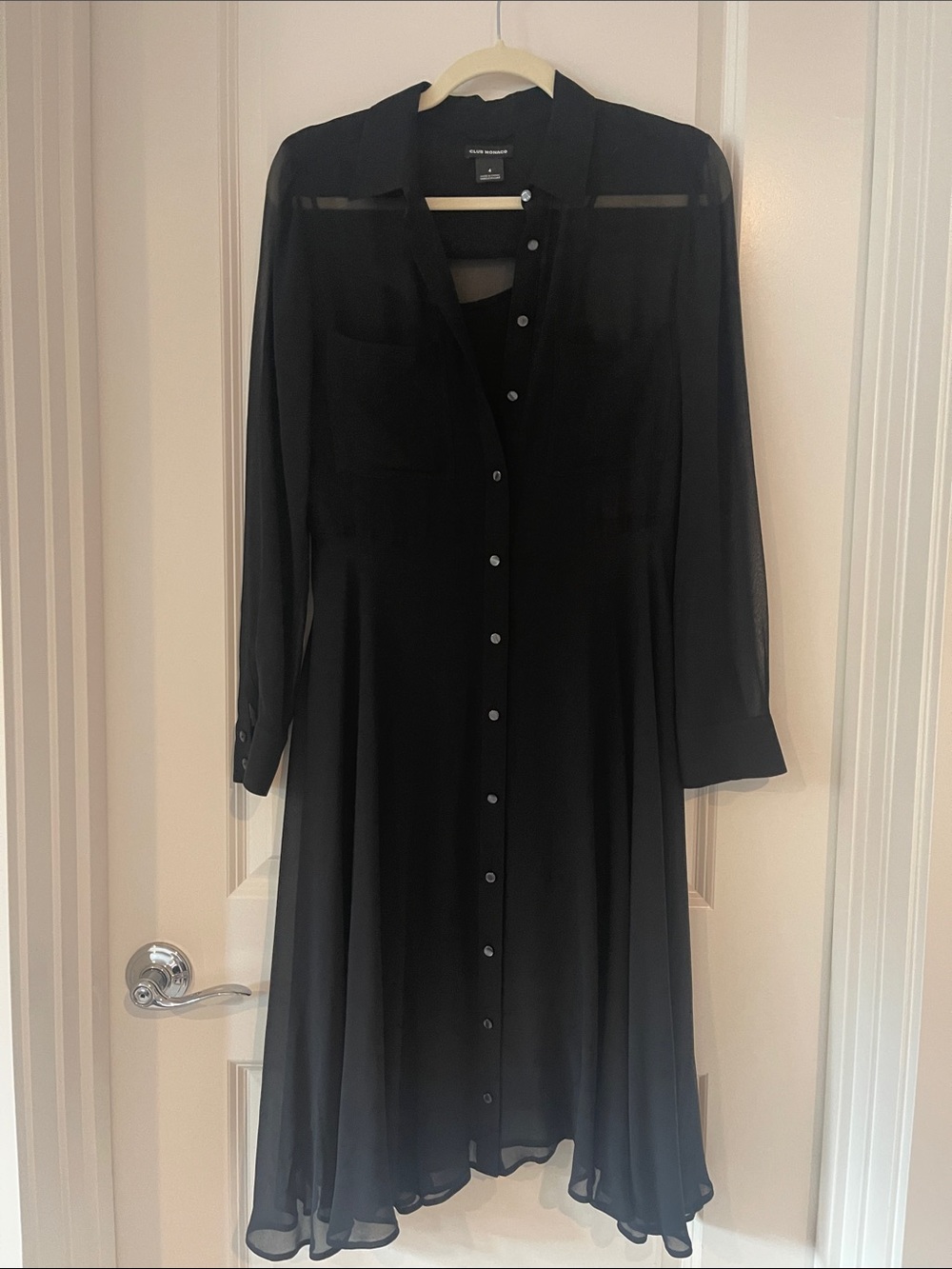 Club Monaco Black Button-Front Sheer Shirt Dress with Slip